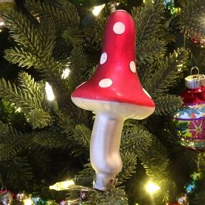 Glass Amanita Mushroom Christmas Ornament Clip On Style - European Forestcore